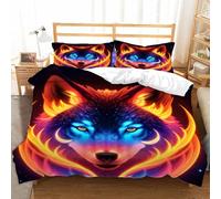 Duosm Copripiumino una Piazza e Mezza Lupo Animale, 3D Copripiumino 200x200 Fiamme Stampa Set Biancheria da Letto 3 Pezzi Microfibra Copripiumone con 2 Federe
