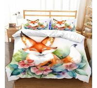 Duosm Copripiumino una Piazza e Mezza Volpe, 3D Copripiumino 200x200 Animali Dell'Acquerello Set Biancheria da Letto 3 Pezzi Microfibra Copripiumone con 2 Federe