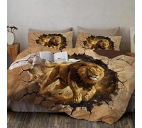 DUOTCYELE Set Copripiumino Leone D'Oro Che Sfonda Il Muro, Copripiumino Reversibile Arte Illusionistica 3D in Morbida Microfibra Stampato 3D, Biancheria Da Letto 135x200cm 2 Pezzis Con 1 Federe