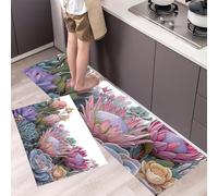 DUOTCYELE Set Di 2 Tappeti Da Cucina Antifatica Protea Reale Fiore, Tappetini Da Cucina Pianta Tropicale per La Decor Della Casa E L'ufficio, Antiscivolo, Tappetini Da Cucinas Comodi 50x80cm+50x150cm