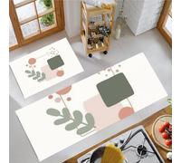 DUOTCYELE Set Di 2 Tappeti Da Cucina Geometria Astratta Botanica, Tappetini Da Cucina Stile Boho Minimalista per La Decorazione Della Casa E L'ufficio, Impermeabili, Antiscivolo, 50x80cm+50x150cm