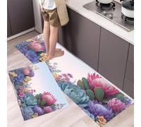 DUOTCYELE Tappeti Da Cucina Protea Reale Succulenta 2 Pezzi, Set Di Tappeti Da Cucina Pianta Tropicale Anti-Fatica Occidentale Antiscivolo per Lavanderia, Lavandino 45x75cm+45x150cm