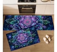 DUOTCYELE Tappetini Da Cucina Luce Stellare Mandala per Pavimento, Arte Psichedelica, Comodi, Lavabili, Antiscivolo, Per Lavelli Da Cucina, Lavanderia E Bagno, 2 Pezzi, 45x75cm+45x150cm