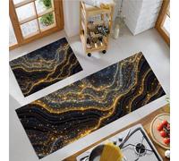 DUOTCYELE Tappetini Da Cucina Luce Stellare Marmo Nero E Oro per Pavimento, Lusso Moderno, Comodi, Lavabili, Antiscivolo, Per Lavelli Da Cucina, Lavanderia E Bagno, 2 Pezzi, 45x75cm+45x150cm