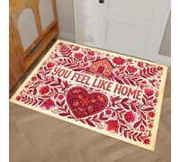 DUOTCYELE Tappeto Con Cuore Fiori Colibrì, Tappetino Con Stile Folk Retrò, Stabile E Antiscivolo, Antigraffio E Resistente, Adatto per Ingresso, Soggiorno Camera Da Letto, Rosso, 40 x 60 cm
