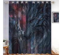 DUOTCYELE Tende Oscuranti Lupi Draghi Confronto, Tende per Finestre Con Occhielli in Microfibra, Tendes Animali Fantastici Epici per Camera Da Letto E Soggiorno 132 X 160 cm (2 Pezzi), Grigio-Blu