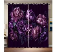 DUOTCYELE Tende Oscuranti per Interni, Termiche Isolanti Anti-Rumore, Peonia Viola Fiore Romantico E Oscuro Tenda Oscurante Finestra Camera Da Letto Soggiorno, 2 Pannelli 132 X 160 cm, Viola Intenso