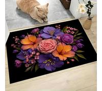 DUOTCYELE Zerbino 40 x 60 cm, Zerbino Con Tulipani Ibisco Esterno Interno Ingresso, Zerbinos Realismo Floreale Vintage Antiscivolo Con Bordi Resistenti per Porta E Corridoio, Viola