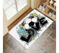 DUOTCYELE Zerbino Amore Calcio 50 x 80 cm, Tappeto Lavabile Arte Moderna Dei Graffiti, Pavimentazione Morbido E Antiscivolo Adatta per Interni Esterni Nelle Camere Da Letto, Verde
