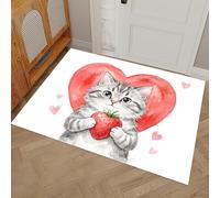 DUOTCYELE Zerbino Con Cuore Gatto Grigio, Zerbino Simpatico Animale Ad Acquerello Interni, Tappetino per Porta Anteriore Posteriore, Decorazione per La Casa, Tappeto Da Rosso, 45 x 75 cm