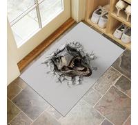 DUOTCYELE Zerbino Con Dinosauri Che Sfondano Un Muro, Tappetino per Ingresso E Ingresso Con Animali Con Illusione 3D, Decorazione per Interni Ed Esterni, Antiscivolo, Facile Da Pulire, 50 x 80 cm