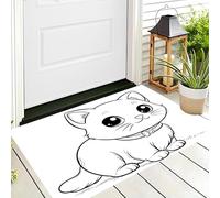 DUOTCYELE Zerbino Con Gattino Carino In Stile Cartone Animato, Tappetino per Ingresso E Ingresso Con Disegno Semplice Di Un Animale Con Linee Sottili, Decorazione per Interni Ed Esterni, 45 x 75 cm