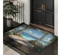 DUOTCYELE Zerbino Ingresso, 50 x 80 cm Tappeto Sottile Oceano Tropicale Balcone Microfibre Morbide Con Fondo Antiscivolo Tappeto Fresco Stile Da Spiaggia per Cane, Ingresso, Porta E Corridoio