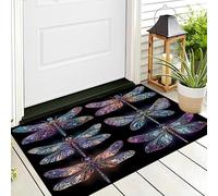 DUOTCYELE Zerbino Ingresso, 50 x 80 cm Tappeto Sottile Vetrata Libellula Microfibre Morbide Con Fondo Antiscivolo Tappeto Stile Art Déco per Cane, Ingresso, Porta E Corridoio