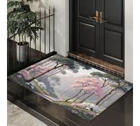 DUOTCYELE Zerbino Ingresso, 80 x 120 cm Tappeto Sottile Fiori Alberi Sentieri Microfibre Morbide Con Fondo Antiscivolo Tappeto Paesaggio Boschivo Da Fiaba per Cane, Ingresso, Porta E Corridoio