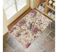 DUOTCYELE Zerbino Ingresso 80 x 120 cm, Zerbino Con Ramo Di Rosa Passero, Animale Classico Vintage, Zerbinos Antiscivolo Lavabile in Lavatrice Decorazione per Ingresso Esterno E Interno, Colore Crema