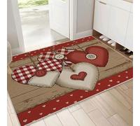 DUOTCYELE Zerbino Ingresso Interno Legno A Forma Di Cuore, Zerbino Antiscivolo Tessuto Stile Rustico, Tappeto Interno Sottile, Zerbinoes Casa Lavabile per Cucina, Camera Da Letto (Rosso, 90 x 150 cm)