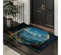 DUOTCYELE Zerbino per Interni Con Arco Di Pietra Valle Città 90 x 150 cm, Zerbino per Pavimento Con Paesaggio Urbano 3D, Decorazione per La Casa, Tappetino Antiscivolo per Soggiorno, Blu