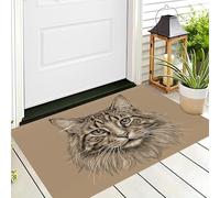 DUOTCYELE Zerbino per Interni Con Linee Maine Coon 80 x 120 cm, Zerbino per Pavimento Con Ritratto Minimalista Di Animale, Decorazione per La Casa, Tappetino Antiscivolo per Soggiorno, Tan