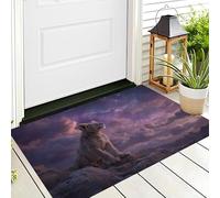 DUOTCYELE Zerbino per Interni Con Spazio Leone 90 x 150 cm, Zerbino per Pavimento Con Animale Psichedelico, Decorazione per La Casa, Tappetino Antiscivolo per Soggiorno, Viola