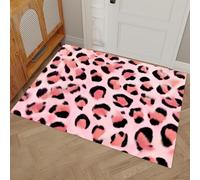DUOTCYELE Zerbino Stampa Leopardata Rosa per Interni 90 x 150 cm, Zerbino Ultra Sottile Carino Dolce, Tappeti Lavabili per L'ingresso, Basso Profilo Che Cattura Lo Sporco, Tappetini per L'ingresso