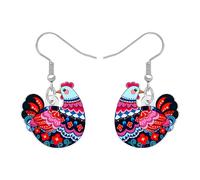 DUOWEI Acrilico Carino Boho Gallina Pendente Orecchini Disegni Fattoria Animale Design Boemo Gioielli Accessori Divertente Pollo Regali per Donne Ragazze Mamma Amanti degli Animali, M, Acrilico