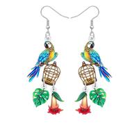 DUOWEI Acrilico Carino Hawaii Tropicale Pappagallo Orecchini Pendenti Fun Uccello con Fiore Colorato Primavera Estate Accessori Gioielli per le Donne Ragazze Mamma Uccello Amanti Regali (Floreale)