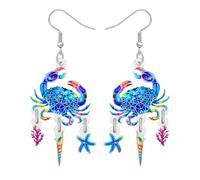 Duowei Acrilico Fun Granchio Marino Tropicale con Stella Marina Orecchini Pendenti Animale Carino Oceano Gioielli Estivi per le Donne Ragazze Mamma Spiaggia Amanti Vacanze Regali Accessori (Blu)