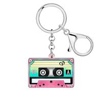 DUOWEI Acrilico Vintage Anni 80 90 Nastro a Cassetta Portachiavi Accessori Regali per Donne Ragazze Chiavi Auto Portafoglio Outfit Fascino (Rosa)