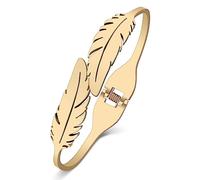 DUOWEI Bracciale Bangle Piuma Cute Bracciale Bangle In Acciaio Inox 18 Carati Oro Reale Foglia Piuma Charms Fortunato Per Le Donna Ragazza (Oro)