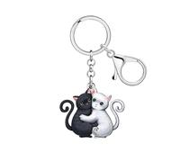DUOWEI Carino Bianco e Nero Gatto Animali Portachiavi per Donne Ragazze Mamma Chiavi Auto Portafoglio Gatto Regali Accessori Fascino (Bianco)