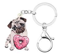 DUOWEI Cute Cane Carlino Portachiavi Animali Domestici Acrilico Portachiavi Borsa Borsa Decorazione Per Le Donna Giovane Ragazza Fascino Regali (Rosa)