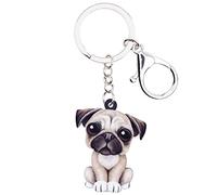 DUOWEI Cute Cane Carlino Portachiavi Animali Domestici Acrilico Portachiavi Borsa Borsa Decorazione Per Le Donna Giovane Ragazza Fascino Regali (Grigio)