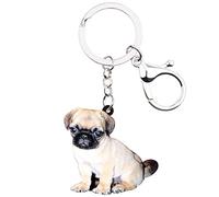 DUOWEI Cute Cane Carlino Portachiavi Animali Domestici Acrilico Portachiavi Borsa Borsa Decorazione Per Le Donna Giovane Ragazza Fascino Regali (Lino)