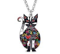 DUOWEI Cute Cat Gifts Collana con gatto smaltato per donne, ragazze, amanti dei gatti, ciondoli di compleanno (Ebenholz)
