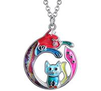 DUOWEI Cute Cat Gifts Collana con gatto smaltato per donne, ragazze, amanti dei gatti, ciondoli di compleanno (Kirsche)