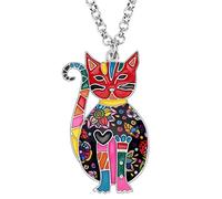 DUOWEI Cute Cat Gifts Collana con gatto smaltato per donne, ragazze, amanti dei gatti, ciondoli di compleanno (Blumen)