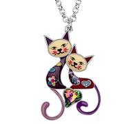 DUOWEI Cute Cat Gifts Collana con gatto smaltato per donne, ragazze, amanti dei gatti, ciondoli di compleanno (Rasin)