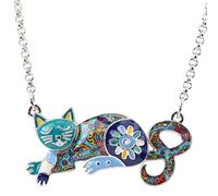 DUOWEI Cute Cat Gifts Collana con gatto smaltato per donne, ragazze, amanti dei gatti, ciondoli di compleanno (Blaugrün)