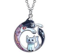 DUOWEI Cute Cat Gifts Collana con gatto smaltato per donne, ragazze, amanti dei gatti, ciondoli di compleanno (Nebel)