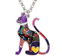 DUOWEI Cute Cat Gifts Collana con gatto smaltato per donne, ragazze, amanti dei gatti, ciondoli di compleanno (Amethyst)