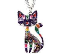DUOWEI Cute Cat Gifts Collana con gatto smaltato per donne, ragazze, amanti dei gatti, ciondoli di compleanno (Wein)