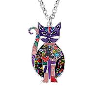 DUOWEI Cute Cat Gifts Collana con gatto smaltato per donne, ragazze, amanti dei gatti, ciondoli di compleanno (Violett)