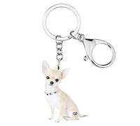 DUOWEI Cute Seduto Chihuahua Cane Portachiavi Acrilico Pet Anelli Per Le Donna Teen Girl Charm Regalo (Bianco)
