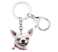 DUOWEI Cute Seduto Chihuahua Cane Portachiavi Acrilico Pet Anelli Per Le Donna Teen Girl Charm Regalo (Chihuahua Sorridente)