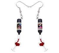 DUOWEI Graziosi orecchini a forma di bottiglia di vino rosso, romantici, a forma di cuore, con pendente a forma di bicchiere di vino rosso, gioielli per donne e ragazze, Acrilico, Nessuna pietra