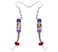 DUOWEI Graziosi orecchini a forma di bottiglia di vino rosso, romantici, a forma di cuore, con pendente a forma di bicchiere di vino rosso, gioielli per donne e ragazze, Acrilico, Nessuna pietra