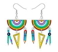 DUOWEI Graziosi orecchini in acrilico per insegnanti, a matita, gioielli per il rientro a scuola, da donna, accessori per libri e mele (matematica), Acrilico, Nessuna pietra preziosa