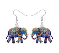 DUOWEI Graziosi orecchini pendenti a forma di elefante africano, in acrilico, design in stile bohémien, colorati, unici per amanti degli animali selvatici, accessori per gioielli, regali per donne e