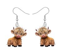 DUOWEI Graziosi orecchini pendenti a forma di mucca scozzese, in acrilico, design a cartoni animati, accessori per gioielli da fattoria, regali scozzesi per donne e mamme, Medio, Acrilico Acciaio